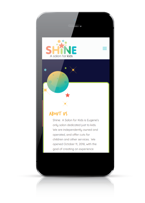 Shine A Salon for Kids | web design | mobile view